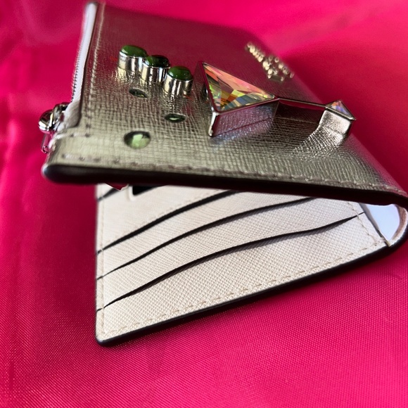 Kate Spade Shaken Not Stirred Embellished Martini Metallic Slim Bifold Wallet - Picture 5 of 6